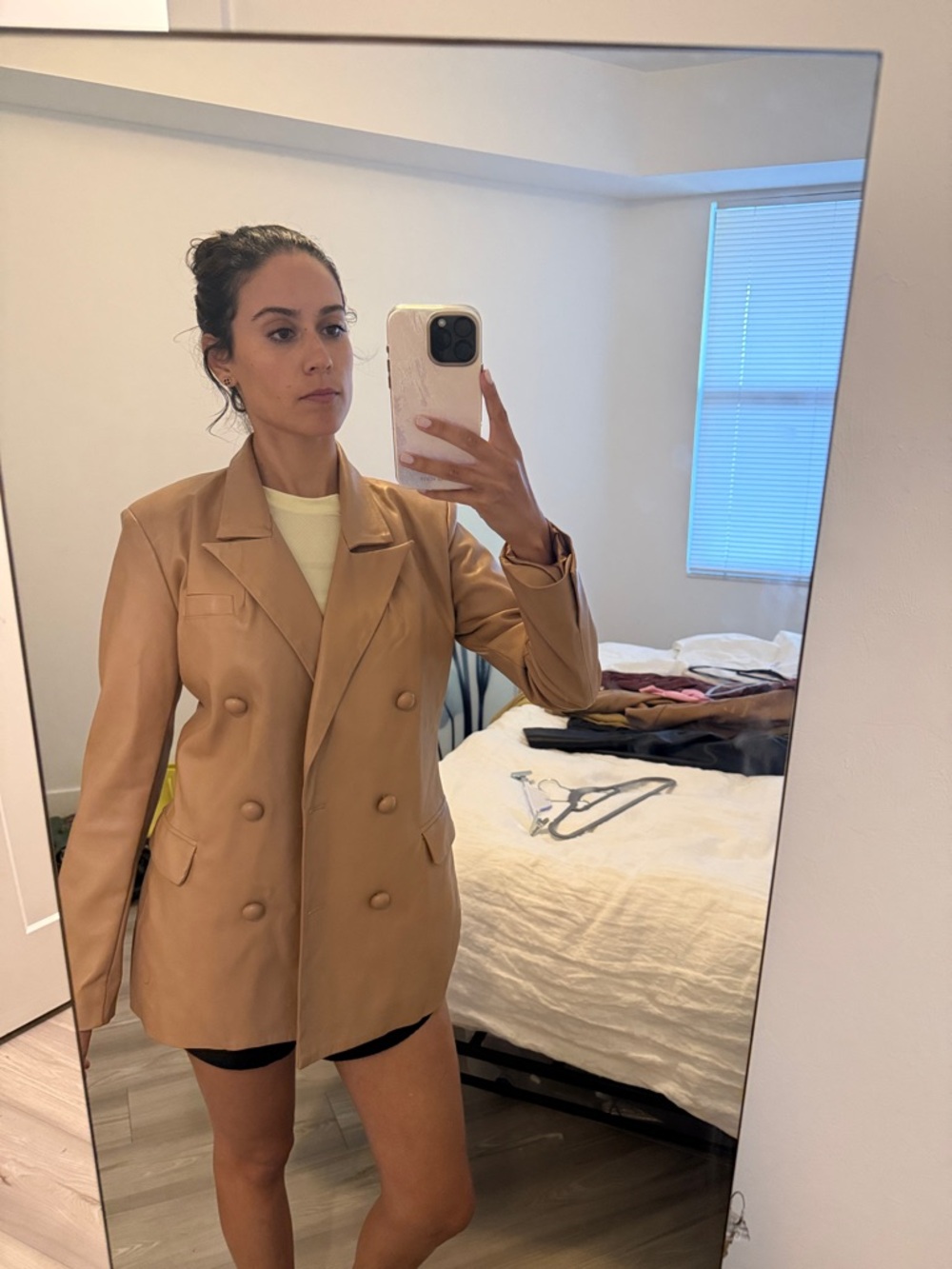 Beautiful Blank NYC Double-Breasted Faux Leather Blazer - Tan